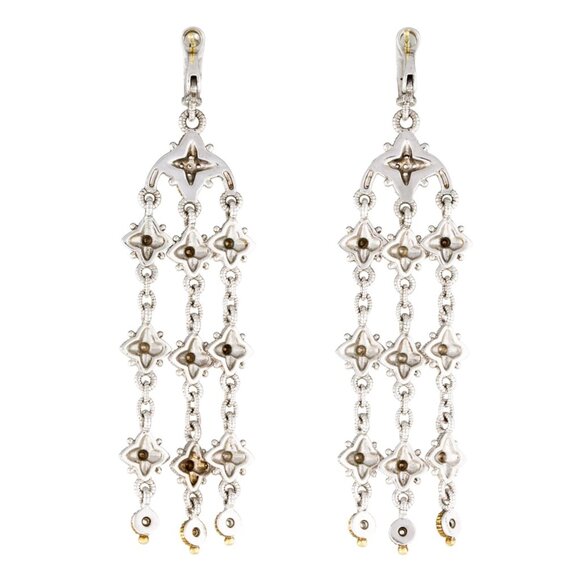 JUDITH RIPKA WINDSOR STERLING SILVER 18KT GOLD SAPPHIRE CHANDELIER EARRINGS - Picture 6 of 6